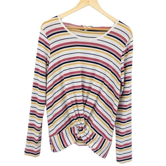 Pink Rose pink yellow90’s inspired knot front stripe long sleeve top size large - Picture 1 of 5